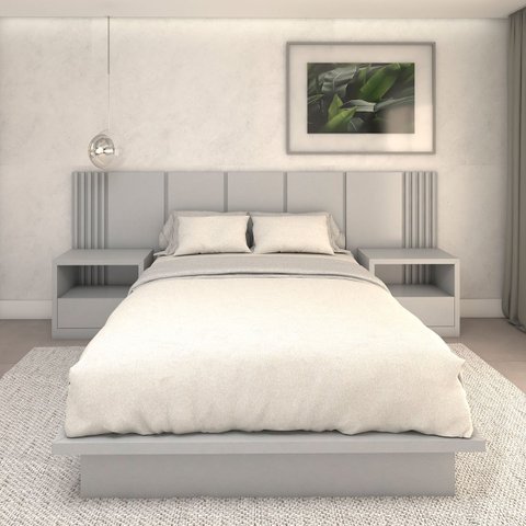Cama Queen e Cabeceira com 2 Mesas Laterais Mdf sob Medida Cor:prata