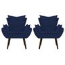 Kit 2 Poltrona Cadeira Fenzzi Palito Tabaco Suede Azul Marinho - Florenzze Móveis - 1
