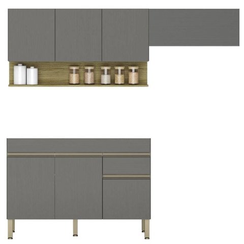Armário de Cozinha 3 Peças Balcão sem Tampo 120cm Lina02 K02 Gris-freijó - Mpozenato
