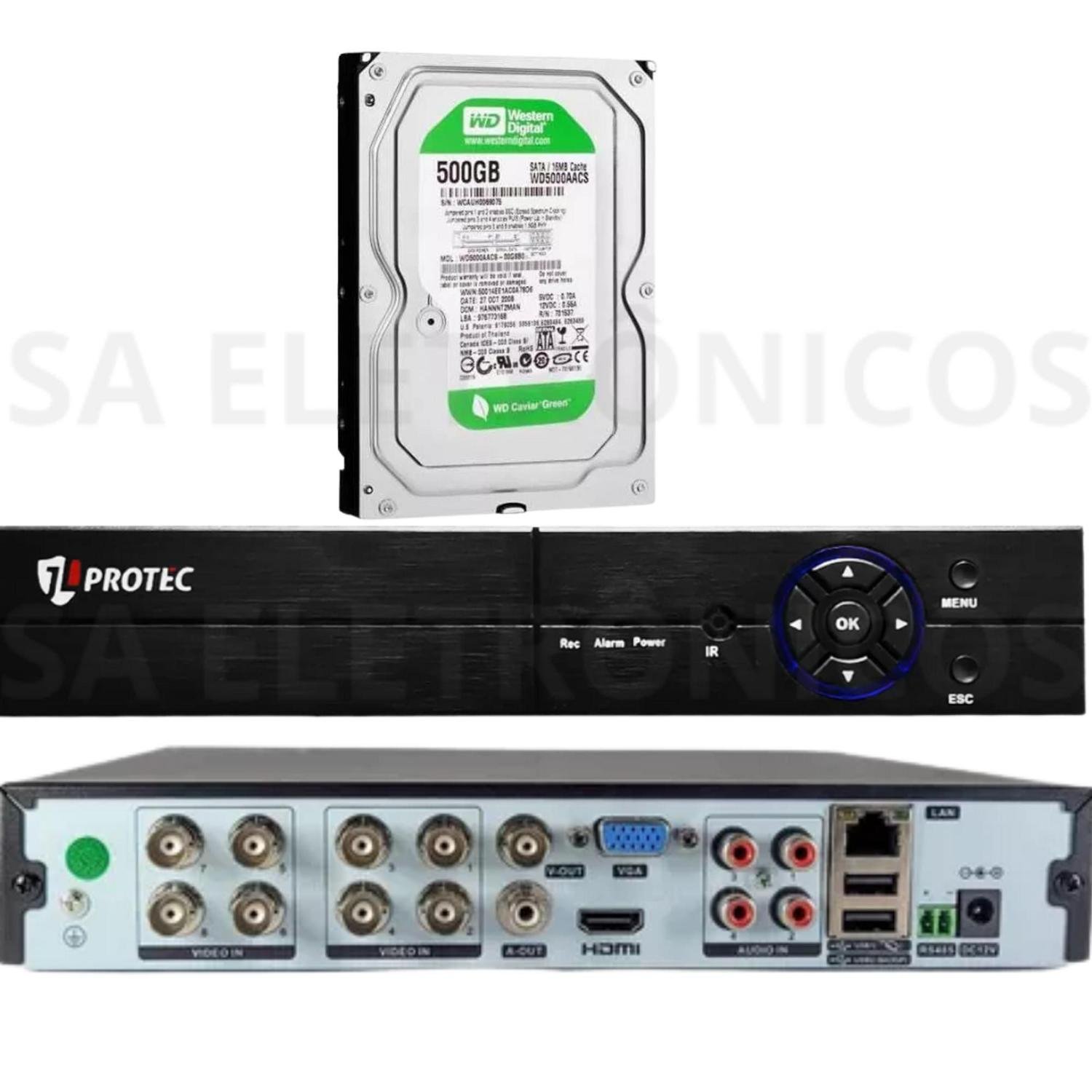 Dvr Stand Alone 8 Ch Protec Full Hd 1080n com Aplicativo Qr Code Remoto + Hd 500gb