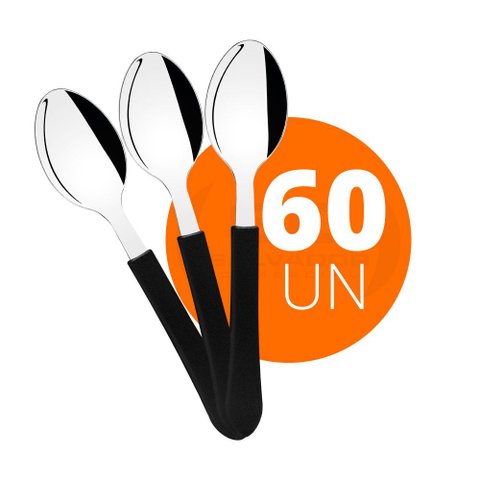 KIT - 60 Colheres de Sopa Leme Com Lâmina em Aço Inox Cabo Preto CPBAG - Tramontina 23183400