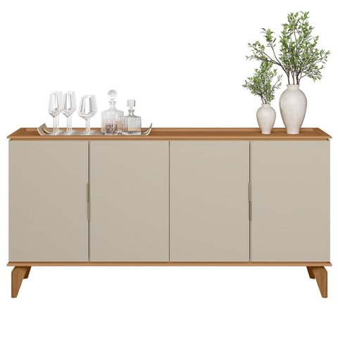 Aparador Buffet para Sala de Jantar 4 Portas 160cm Dante L05 Jequitibá Off White Fosco - Lyam Decor