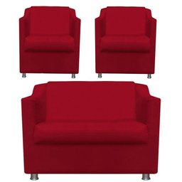 Kit 2 Poltronas e Namoradeira Tilla Suede Vermelho TWdecora - 1