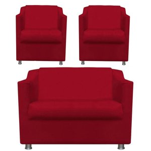 Kit 2 Poltronas e Namoradeira Tilla Suede Vermelho TWdecora