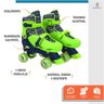 Patins Infantil 4 Rodas Paralelas com Luz Led Quad Roller Tam M Verde - 3