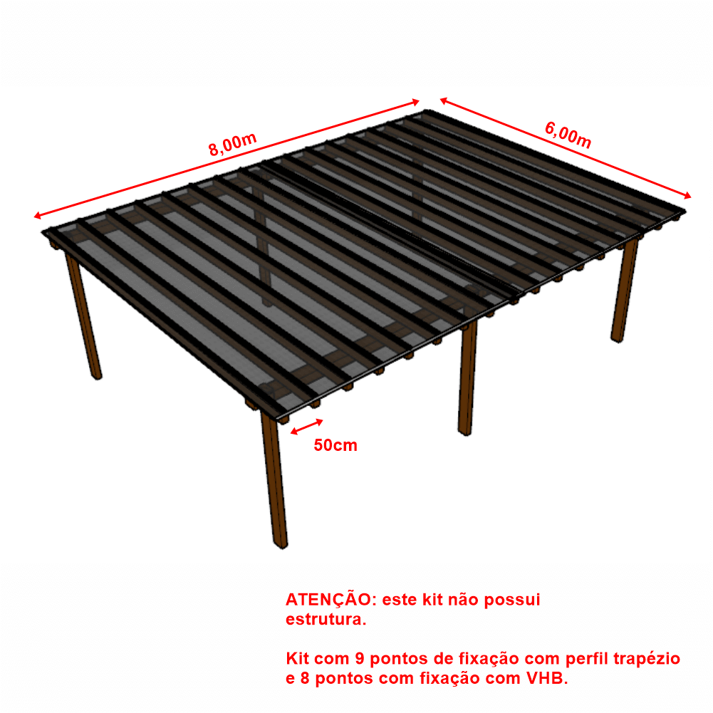 Ver imagem 2 de Cobertura Policarbonato Alveolar 8,00m x 6,00m - Fume 4mm