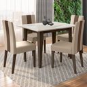 Ver imagem 1 de Conjunto Mesa de Jantar Kate 120cm Vidro 4 Cadeiras Linea Revestidas em Suede Amêndoa Yescasa