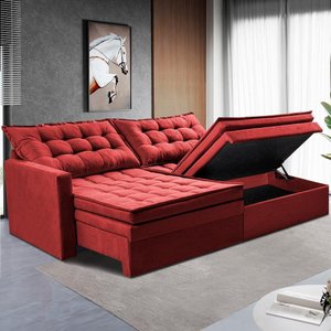 Sofá sem Caixa Retrátil Baú 2,00m Cama Inbox Secret Suede Velusoft Vermelho