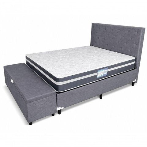 Kit Cama Box Casal Baú com Cabeceira e Recamier Cinza Molas Bonnel Galeria Das Camas 138cm