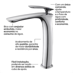Misturador Monocomando Bica Alta - Cromado Lx6112 - Lexxa - 3
