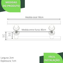 Puxador De Porta Branco Vidro Pivotante Madeira 90cm M.S - 6