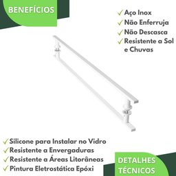 Puxador De Porta Branco Vidro Pivotante Madeira 90cm M.S - 3