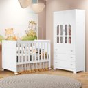 Ver imagem 4 de Jogo de Quarto Infantil Guarda Roupa e Berço Americano New Katatau MDF Branco Brilho Reller Móveis