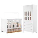 Ver imagem 1 de Jogo de Quarto Infantil Guarda Roupa e Berço Americano New Katatau MDF Branco Brilho Reller Móveis