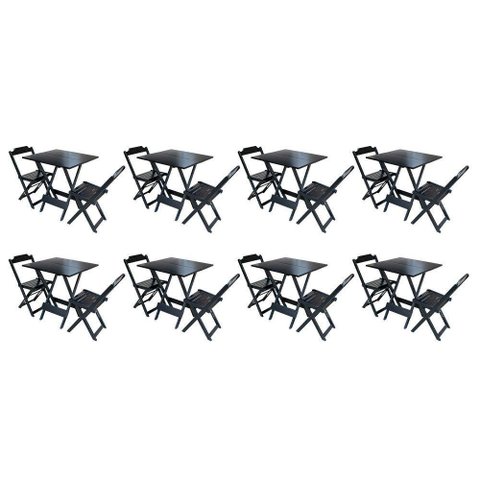 Kit 8 Conjuntos De Mesa Dobravel Com 2 Cadeiras De Madeira 70X70 - Preto - Preto