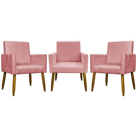 Kit 3 Poltronas Decorativas Confortáveis Mari - Rosê Suede