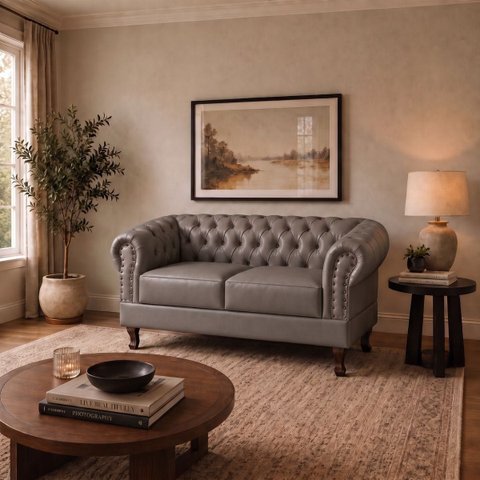 Namoradeira Chesterfield Duque 2 Lugares em Couríssimo Cinza Rato