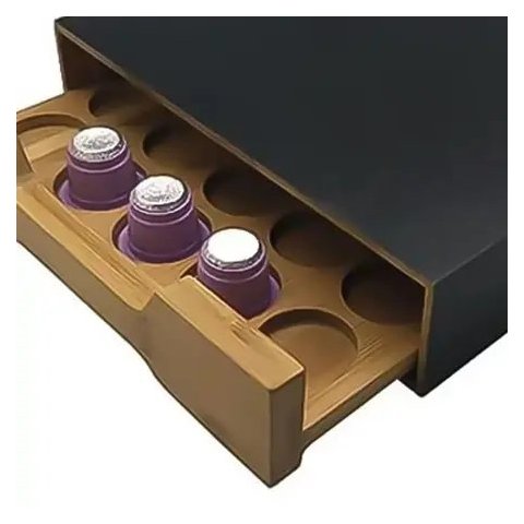 Suporte de Bambu Gaveta Preto Porta 40 Cápsulas de Café - Preto/marrom