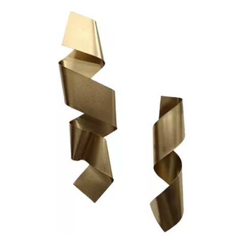 Kit Decoração 02 Esculturas Parede Abstrato Sala Hall Escritório Loja Home Decor Dourado