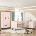 Ver imagem 2 de Dormitório Infantil Q Encanto Retrô Guarda Roupa, Cômoda e Berço Rosa com Colchão Supreme - Qmovi