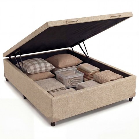 Base Box com Baú Frontal Linho Padrão Classic Bege