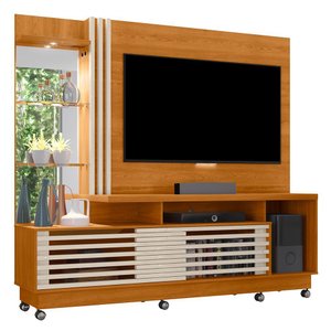 Estante Home Theater Frizz Plus Cinamomo/off White para Tv até 60” com Rodízios - Madetec