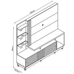 Estante Home Theater Frizz Plus Cinamomo/off White para Tv até 60” com Rodízios - Madetec - 4