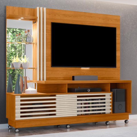 Estante Home Theater Frizz Plus Cinamomo/off White para Tv até 60” com Rodízios - Madetec