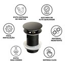 Ver imagem 5 de Válvula Click Luxo Aço Inox 304 Cor Preta Cuba Pia Banheiro 7/8 Lavatório - Brinovar