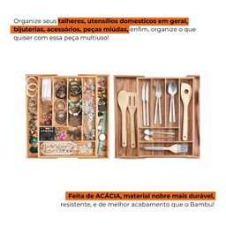 Porta Talheres Ajustável Gaveta Madeira Acácia Premium Multi - 3