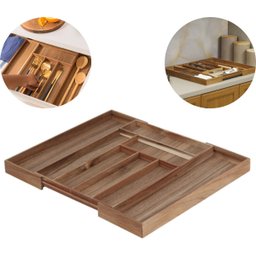 Porta Talheres Ajustável Gaveta Madeira Acácia Premium Multi - 7