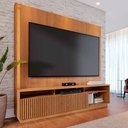 Ver imagem 1 de Home Estante Orlo 200cm Tv até 75 Fitas Led Portas Deslizantes Mdp/mdf Freijó G73 - Gran Belo