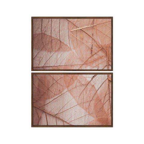 Kit 02 Quadros Decorativos - Textura Folhas Elegantes Flnt055 - Tela Canvas - 60x80cm