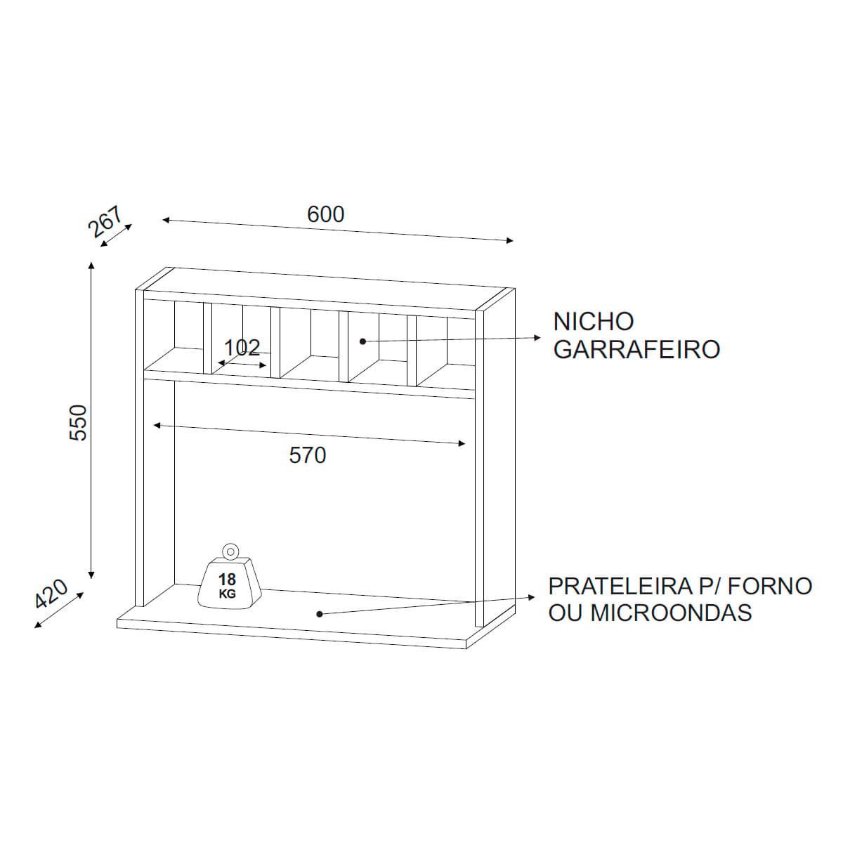 Armário Suporte para Microondas com Adega para Bebidas Lisa Preto - 4