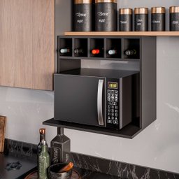Armário Suporte para Microondas com Adega para Bebidas Lisa Preto - 1