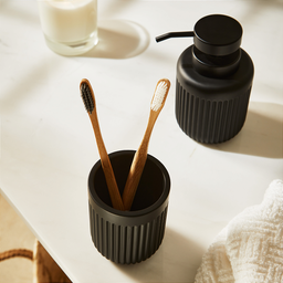Kit Lavabo - Dispenser Porta Sabonete Líquido 14 cm e Porta Copo Escova 10 cm de Cimento Preto - 2