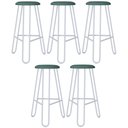 Ver imagem 1 de Kit 05 Banquetas Baixa Bar Cozinha Sala de Jantar Áris C01 Branco Courino Verde Sálvia - Lyam Decor
