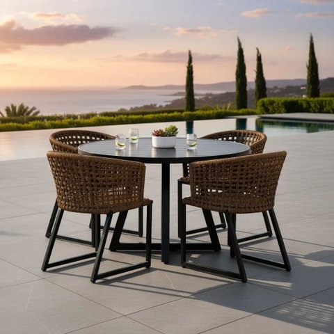 Mesa com 4 Cadeiras Corda Náutica Marrom