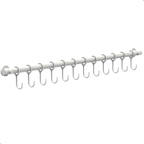 Porta Utensílios e Talheres 60cm com 12 Ganchos Branco Fs