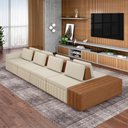 Ver imagem 1 de Sofá Ilha com Encosto e Almofadas Móveis Olimpo 505cm Modulado Linho/pu Bege/caramelo G45 - Gran Bel