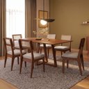 Ver imagem 1 de Conjunto Sala de Jantar Mesa 160cm com 6 Cadeiras Palha Sintética 100% MDF Pinhão/Bege Claro