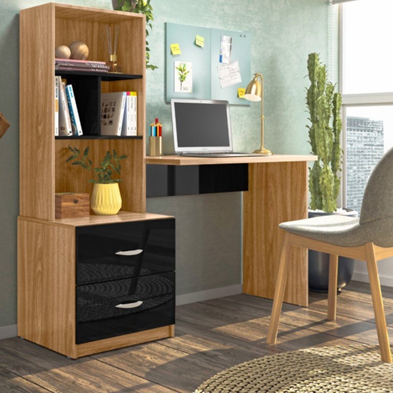 Escrivaninha Livreiro Lateral Office Cristal Nature/preto Mobili