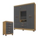 Ver imagem 1 de Guarda Roupa Casal Imperial com Cômoda Cannes 5 Gavetas Carvalho Americano Grafite – Incorplac