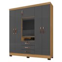 Ver imagem 2 de Guarda Roupa Casal Imperial com Cômoda Cannes 5 Gavetas Carvalho Americano Grafite – Incorplac