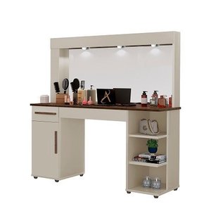 Penteadeira Camarim Espaçosa com Espelho e Gaveta Carvalho Off White