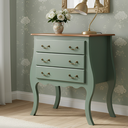 Ver imagem 1 de Cômoda Rústica Bombê com 3 Gavetas - Verde Kalle com Tampo Imbuia Glazer