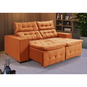 Sofá Retratil Reclinável 3 Lugares Pillow em Veludo Tamanho 1,90 Terracota