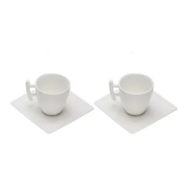 02 Xícaras de Café Expresso em Porcelana Branca c/ Pires Whyte 80mL - Salt & Pepper - 1