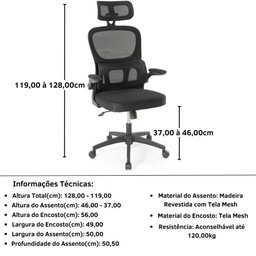 Cadeira de Escritório Giratória Executiva Atenas com Regulagem de Altura - Preto - 9