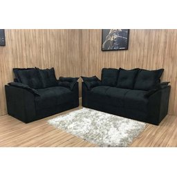Conjunto de Sofá 2 e 3 Lugares Paris Suede Preto - 2